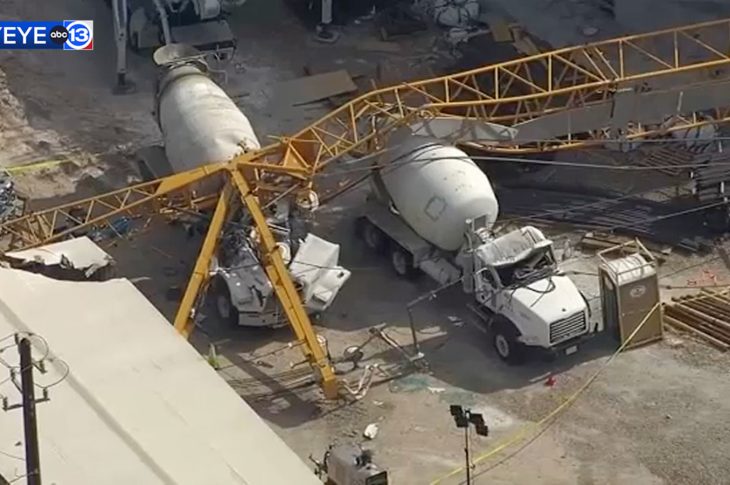 photograph of sky view of a fatal crane crash related to the Houston storm.