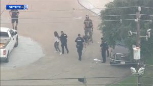 PHOTOGRAPH from sky view of the crime scene where suspect was detained after speeding by Houston Police Department.