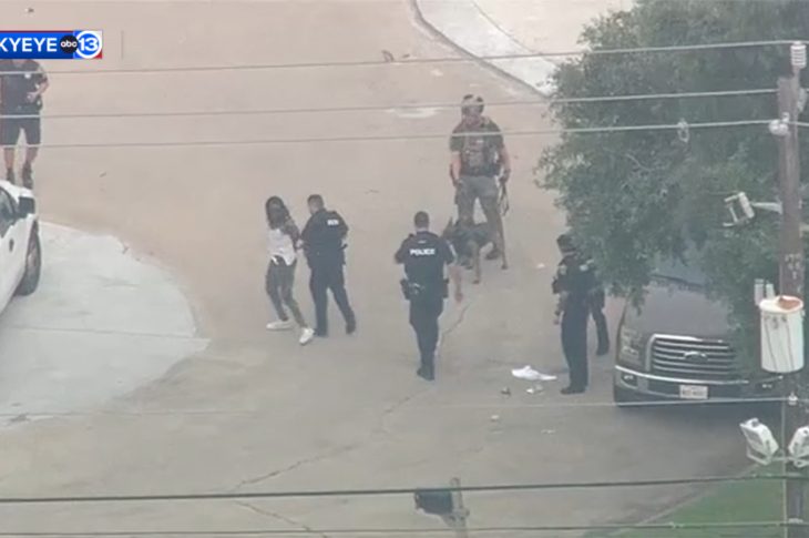 PHOTOGRAPH from sky view of the crime scene where suspect was detained after speeding by Houston Police Department.
