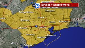 Graphic of severe storm watch in Houston and surrounding areas.
