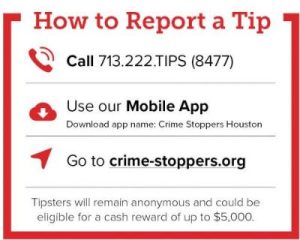 graphic on how to report a tip to crime stroppers of Houston
