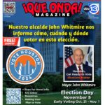 front cover of Que Onda Magazine's new issue features Houston mayor's voting information