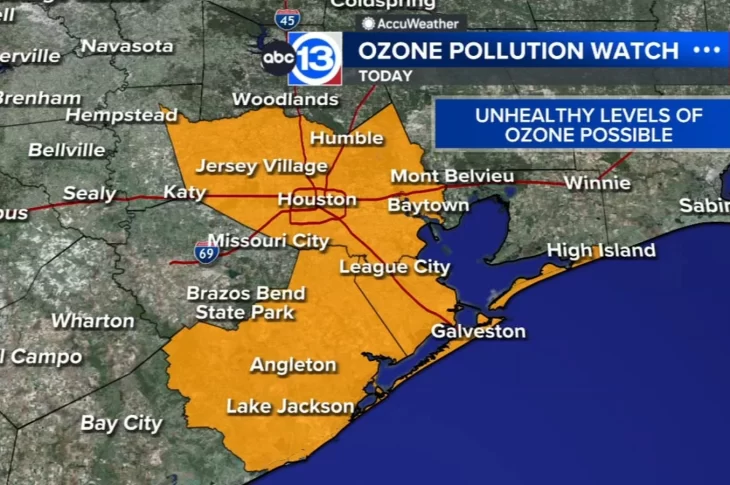 graphic illustrates where ozone levels may be unhealthy