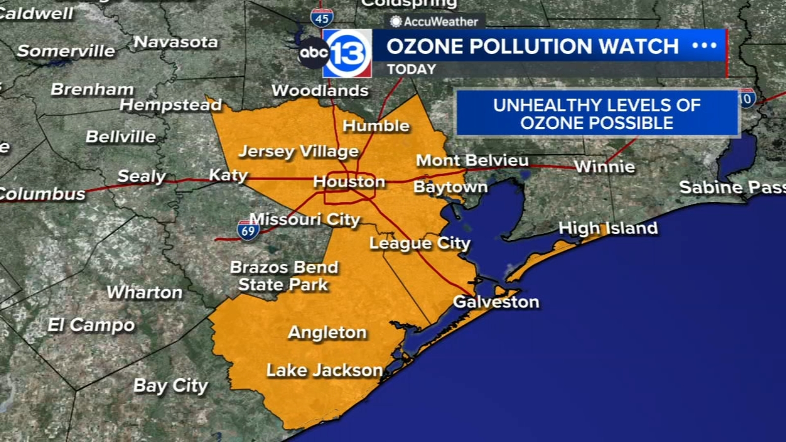 graphic illustrates where ozone levels may be unhealthy