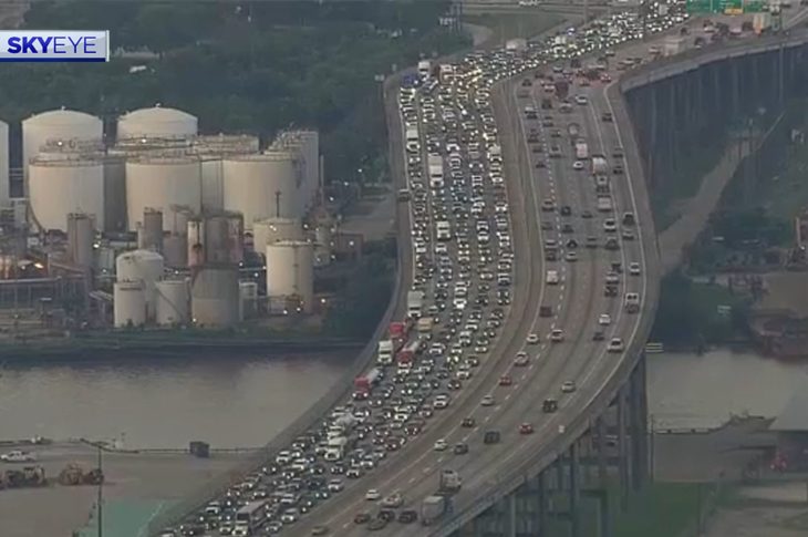 photograph of skyeye view of the i-610 loop northboud at Ship Channel Bridge shut down