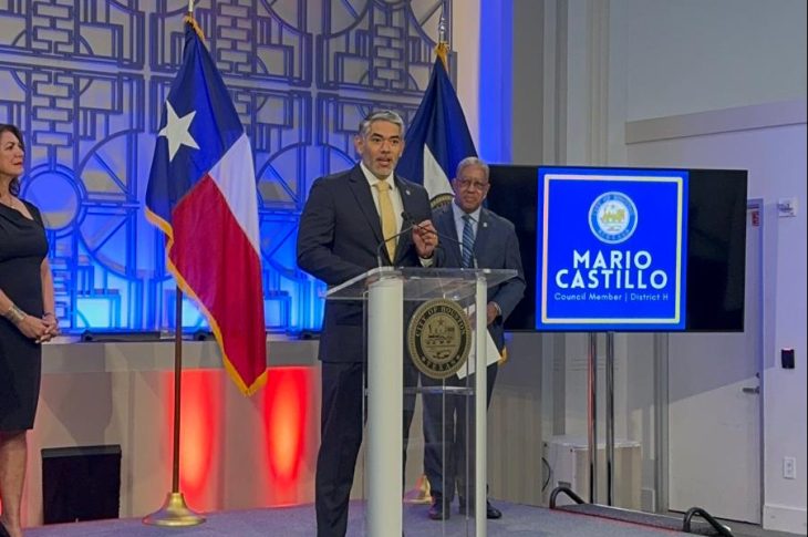 photograph of Houston City coUNCIL MEMBER Mario Castillo announcing his new internship program for District H residents
